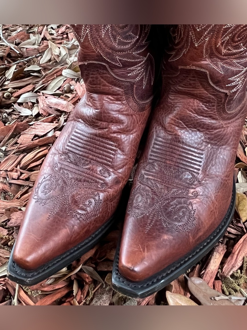 Justin Women’s Brown Embroidered Leather Cowboy Boots - Picture 4 of 15